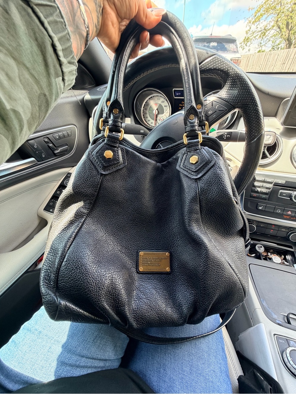 Marc by Marc Jacobs Black Pebbled Leather Shoulder Bag with Gold Hardware